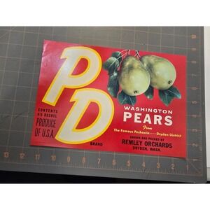 PD Washington Pears Remley Orchards Produce‎ Crate Label Vintage Advertising